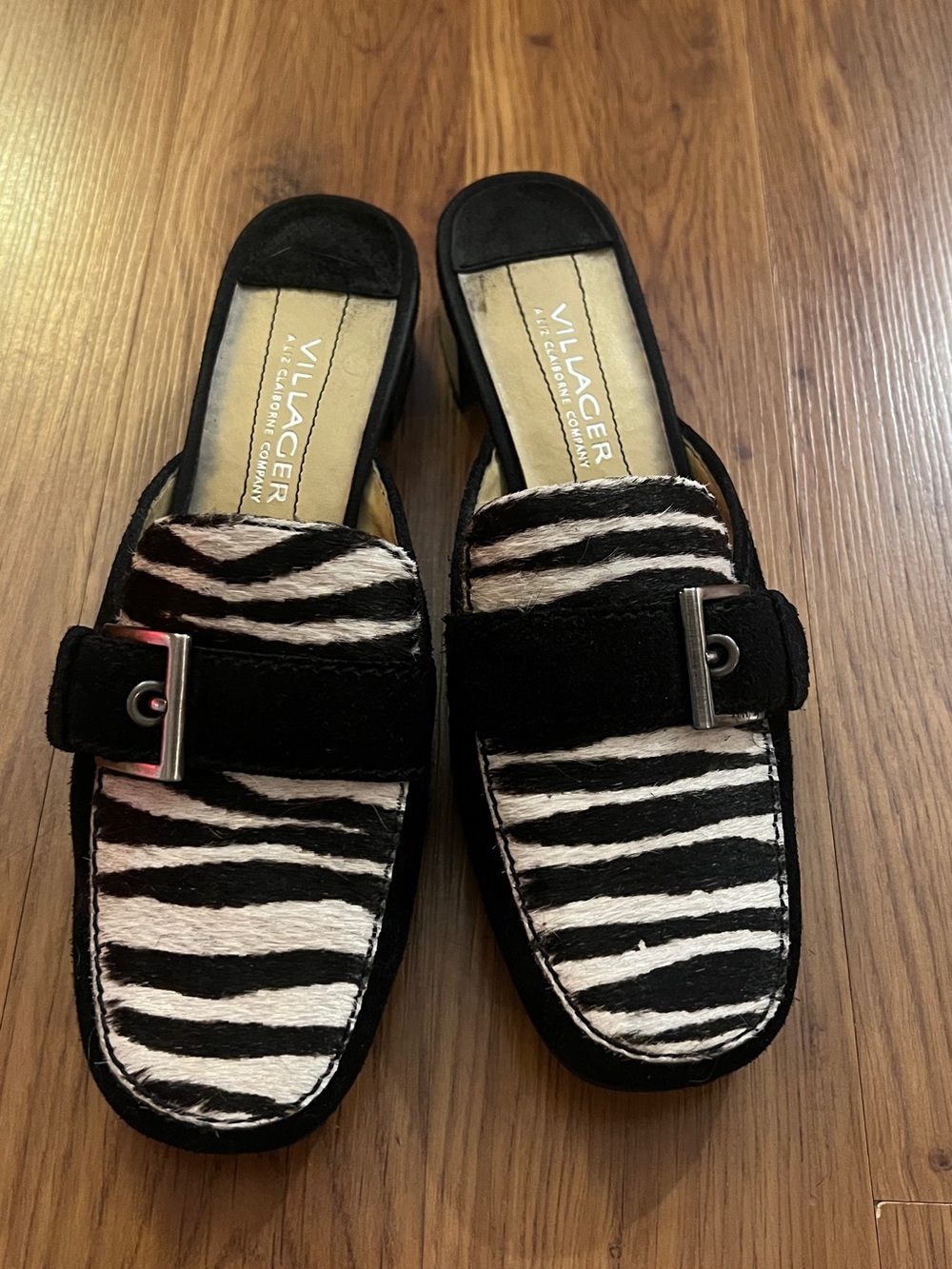 Vintage Villager Liz Claiborne Zebra Print Leather Pony Hair Mule 7M